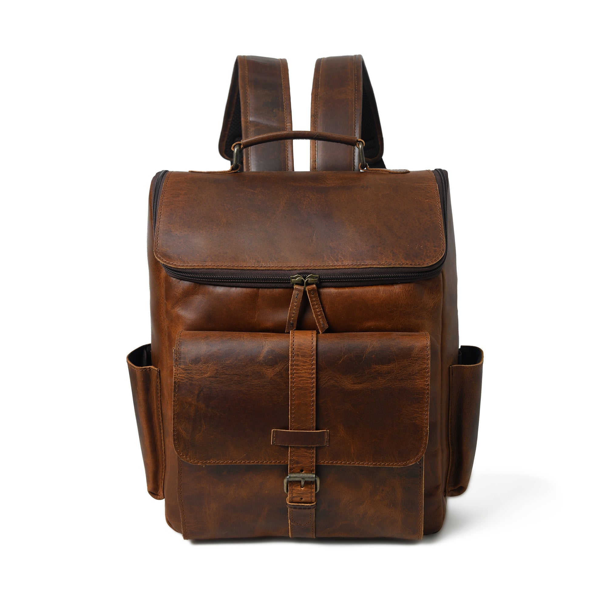 Full Grain 16-inch Leather Backpack | Rucksack Bag with Padded Laptop Compartment & Adjustable Strap (Bourbon Brown) - Jodaro.com