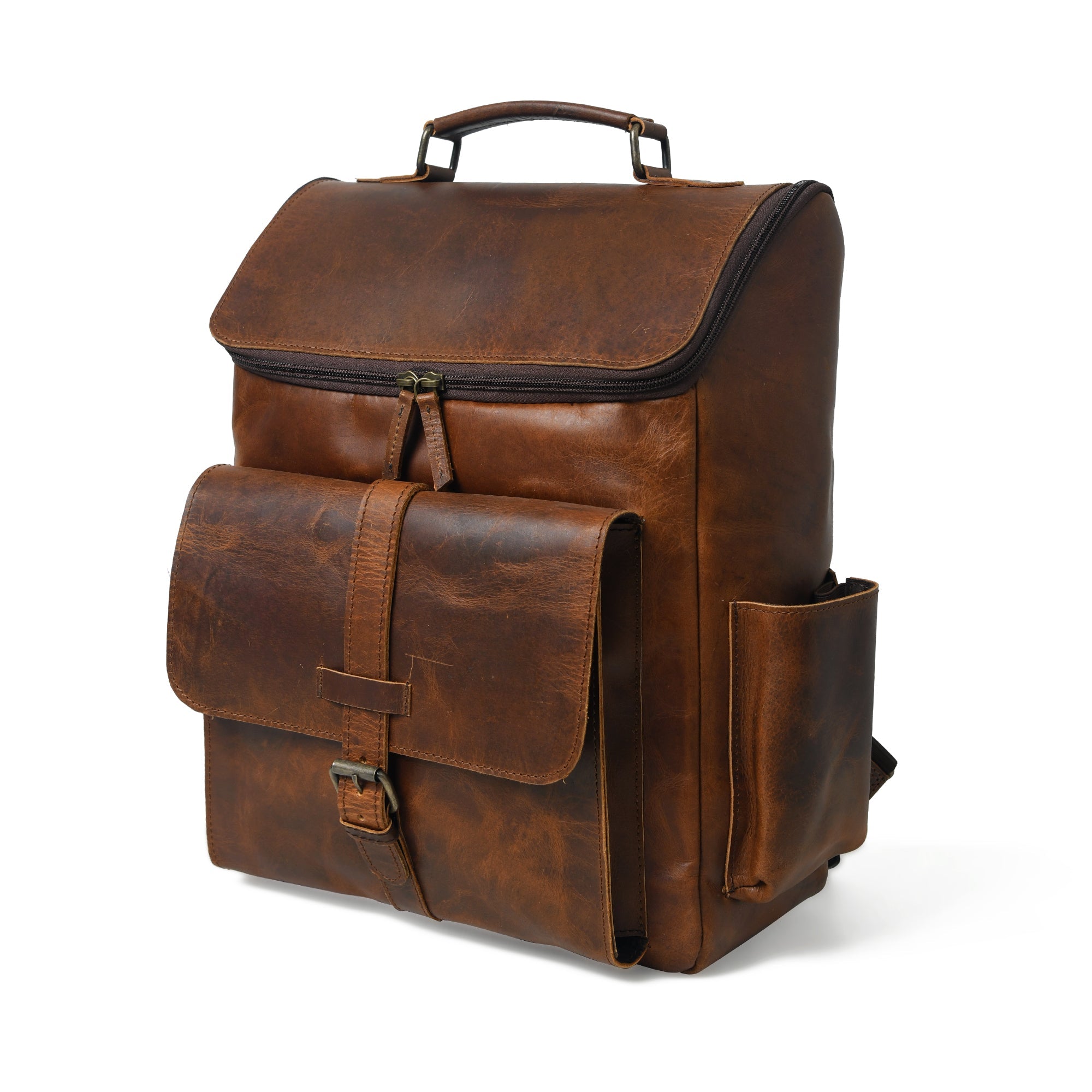 Full Grain 16-inch Leather Backpack | Rucksack Bag with Padded Laptop Compartment & Adjustable Strap (Bourbon Brown) - Jodaro.com