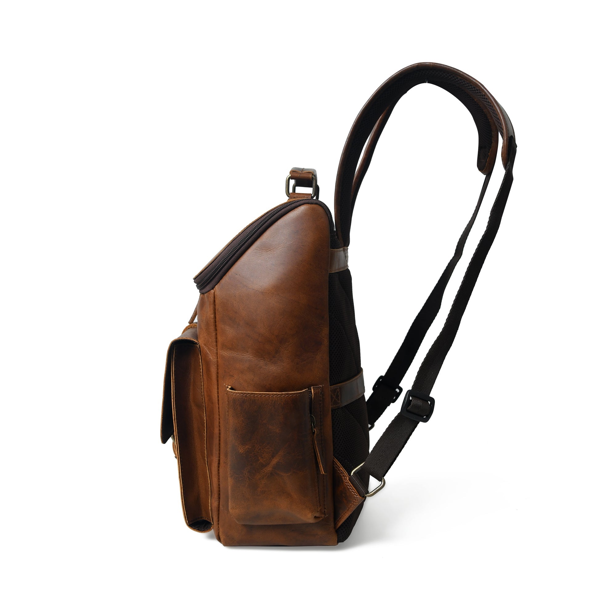 Full Grain 16-inch Leather Backpack | Rucksack Bag with Padded Laptop Compartment & Adjustable Strap (Bourbon Brown) - Jodaro.com