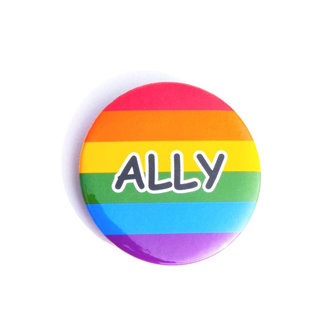 Rainbow Ally Badge �������� Vibrant Colors, Round Badge, Rust-Free Pin, Glossy Finish, Easy to Attach to Apparel and Bagsand Celebrate Diversity