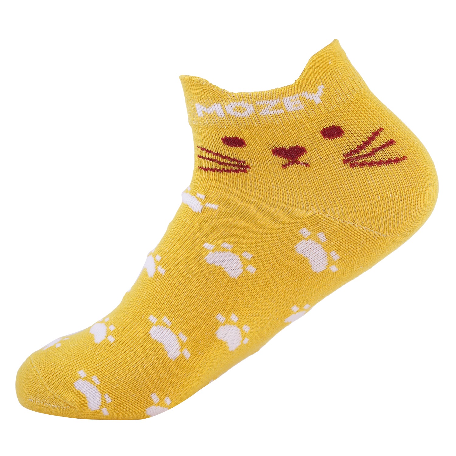 Ankle Cat Sneaker Socks, Premium Cotton Blend, Lightweight & Perfect for Everyday and Casual Wear (Yellow/White)