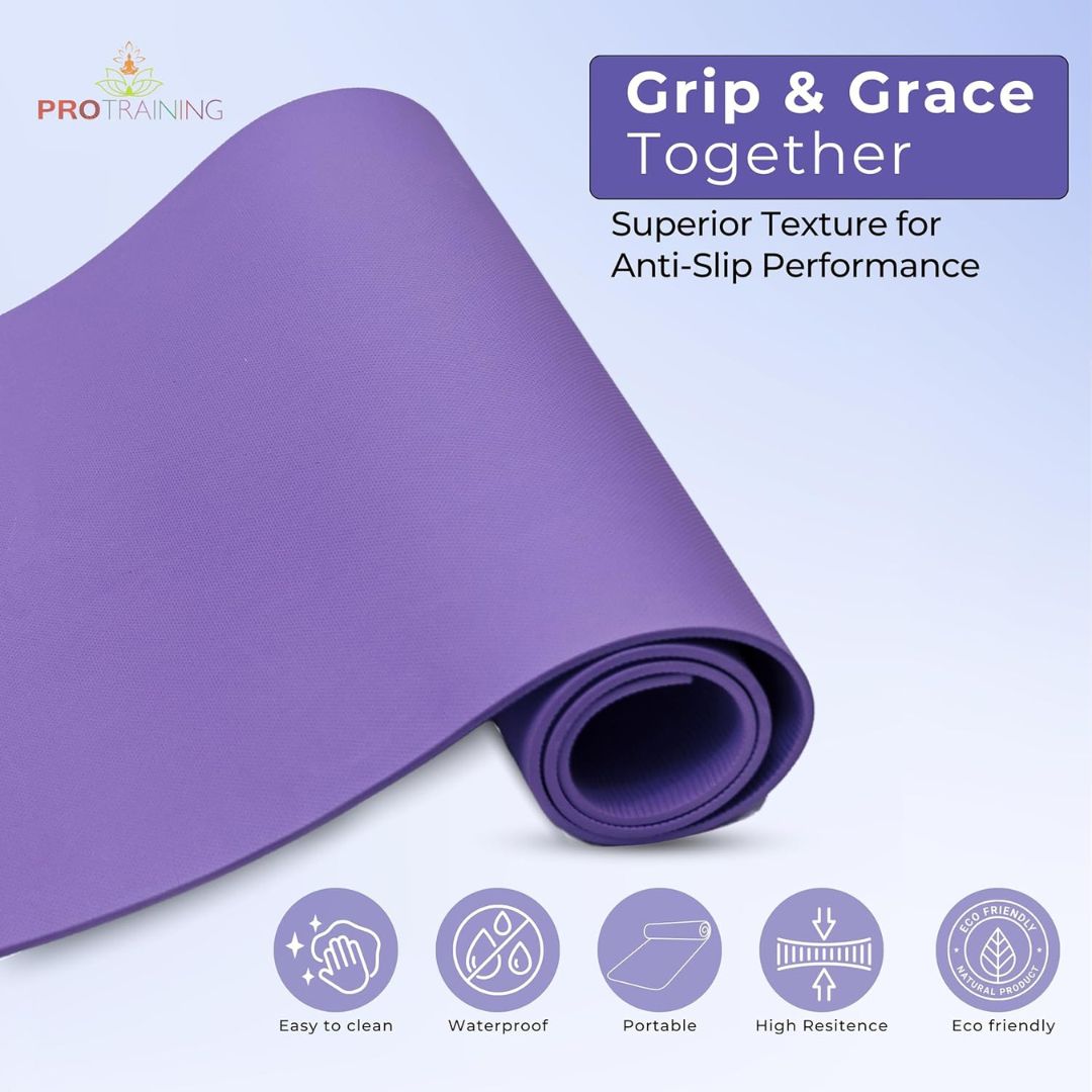 ProTraining Yoga Mat for Fitness, Exercise or Meditation, Stretching Mat for Everyday Use, Non-Slip Yoga Mat, Workout Mat for Men & Women (Purple - 4 mm)
