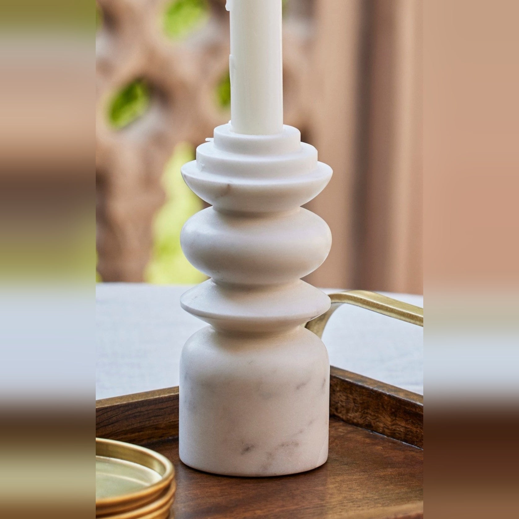 Marble Candle Holder Set of 2, Handcrafted Elegant Design, Durable and Stylish, Perfect for Enhancing Indoor D����cor with a Sophisticated Touch, Ideal for Living Room, Bedroom, or Dining Table (White)