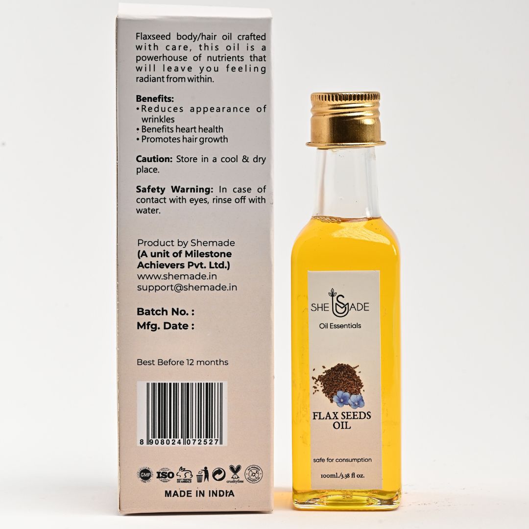 Flaxseed Oil for Stronger Hair, Healthy Skin, and Overall Wellness, Rich in Omega-3 Fatty Acids, B Vitamins, and Antioxidants, Promotes Hair Growth and Reduces Frizzness (100ml)