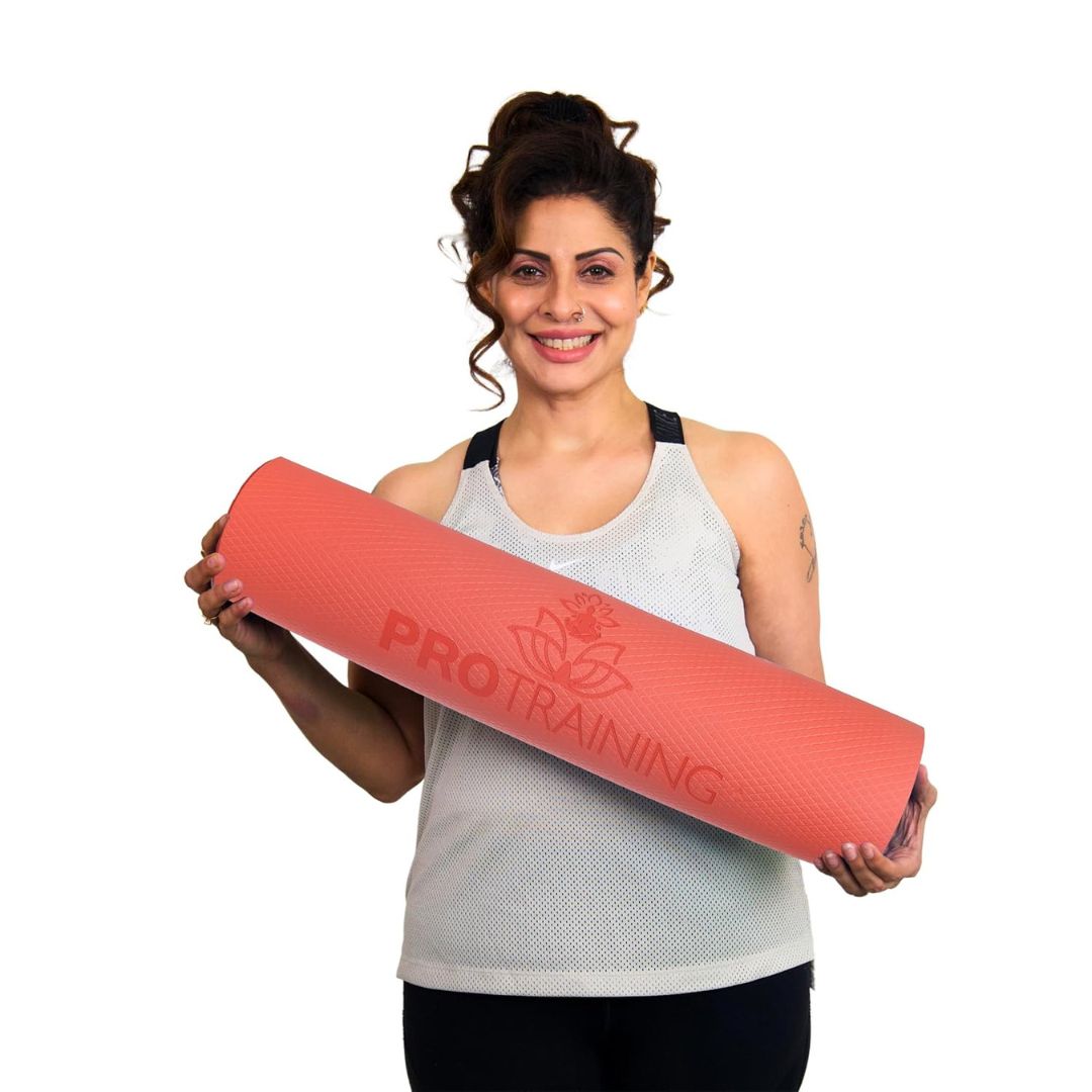 ProTraining Yoga Mat for Fitness, Exercise or Meditation, Stretching Mat for Everyday Use, Non-Slip Yoga Mat, Workout Mat for Men & Women (Red - 4 mm)