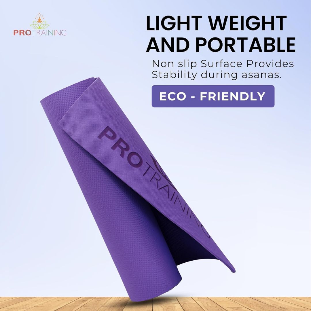 ProTraining Yoga Mat for Fitness, Exercise or Meditation, Stretching Mat for Everyday Use, Non-Slip Yoga Mat, Workout Mat for Men & Women (Purple - 4 mm)