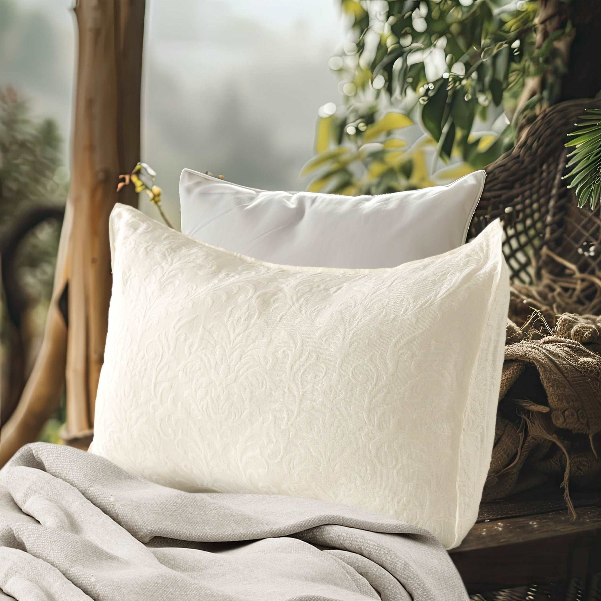 Ivory floral matelassé cotton sham from the Beautiful Blooms bedspread set. Includes two shams with a queen size bedcover.