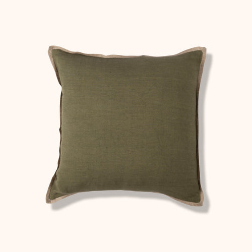 Pure Linen Earthy Cushion Cover �������� Made with Linen in Soothing Pastel Green with Beige Borders, Adding Sophistication and Elegance to Any Sofa or Bed, Ideal for Enhancing Your Living Space and Creating a Serene Ambience (Set of 2)