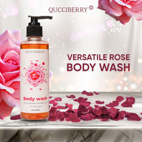 Qucciberry Rose Bodywash �������� Nourishing, Moisturizing Shower Gel with Natural Ingredients, Long-Lasting Floral Aromatic Blend of Rose, Fruits, and Herbs for Soft, Smooth Skin, Unisex,  200 ML