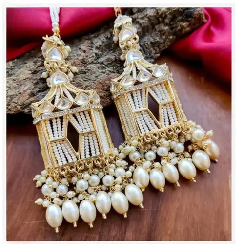 Exquisite Handcrafted Gold-Plated Jhumka Earrings, Pearl Beads �������� Perfect for Weddings & Festivals, Traditional Indian Wedding Jewelry (Set of 1)