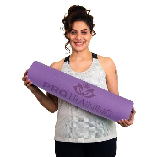 ProTraining Yoga Mat for Fitness, Exercise or Meditation, Stretching Mat for Everyday Use, Non-Slip Yoga Mat, Workout Mat for Men & Women (Purple - 4 mm)