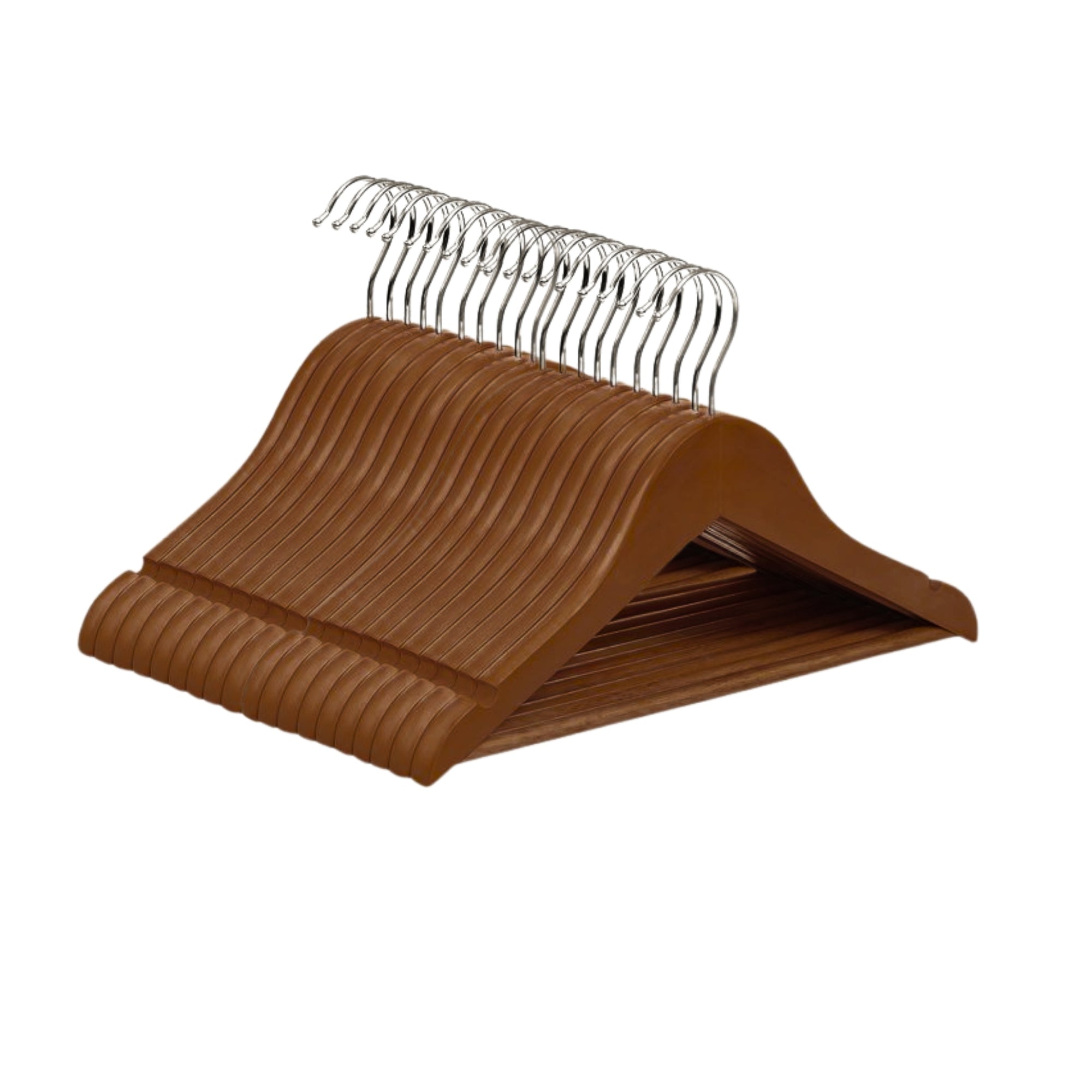 SuperGeneriX Dark Brown Wooden Hangers Set | Solid Wood Coat Hangers with Non-Slip Bar, 360������������ Swivel Hook, and Cut Notches | Durable & Stylish Space-Saving Garment Hangers for Closet Organization