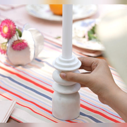 Marble Candle Holder Set of 2, Handcrafted Elegant Design, Durable and Stylish, Perfect for Enhancing Indoor D����cor with a Sophisticated Touch, Ideal for Living Room, Bedroom, or Dining Table (White)