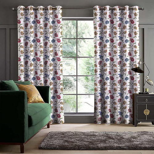 Casableu Kashmiri Polyester Eyelets (Steel) Blackout Curtains with Tie Back, Bedroom Living Room