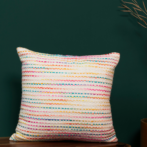 Handwoven Bright Horizon Cushion Cover with Zipper Closure | Soft Cotton Cushion Cover for Sofa or Bed