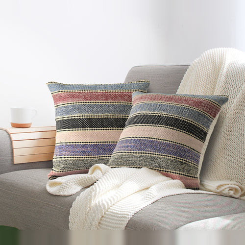 Midnight Striped Cushion Cover, Organic Cotton with Pastel Hues and Farmhouse Vibes, Concealed Zip Closure, Modern Accent for Sofa, Chair, or Bed, Comfortable and Stylish Home D����cor (18x18 Inches)