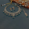 Exquisite Floral Kundan Necklace Set, Teal Drops and Matching Earrings, Traditional Indian Wedding Jewelry, Festive Look (Set of 2)