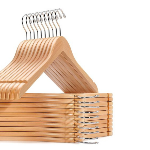 SuperGeneriX Wooden Cloth Hangers Pack of 20, Garment Hangers with Non-Slip Bar, Smooth Finish Solid Wood Coat Hanger with 360���� Swivel Hook, Clothing Hangers, Cut Notches (Pack of 20)