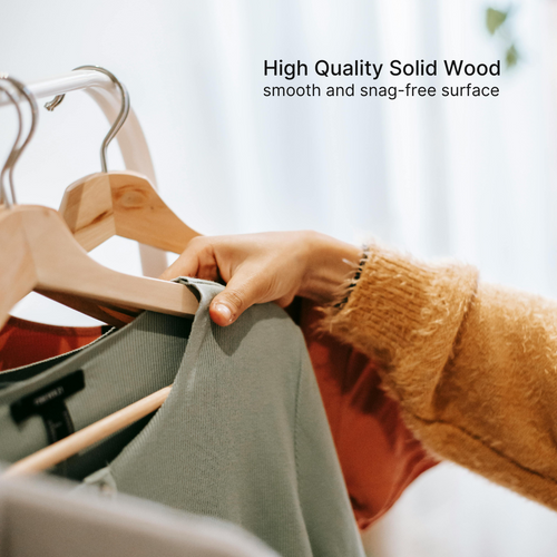 SuperGeneriX Wooden Cloth Hangers Pack of 20, Garment Hangers with Non-Slip Bar, Smooth Finish Solid Wood Coat Hanger with 360���� Swivel Hook, Clothing Hangers, Cut Notches (Pack of 20)
