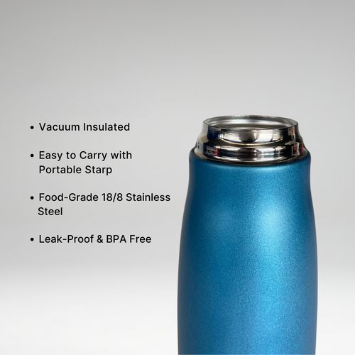 SuperGeneriX 500ml Stainless Steel Water Bottle with Carry Rope | Leak Proof Insulated Thermosteel Water Bottle, Matte Finish Drinking Bottle for Office, Gym & Travel (500ml, Blue)