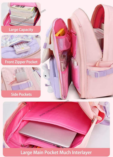 Cute Bunny Soft Toy Backpack for Small Primary School Kids with Multiple Zip Pockets and Anti-Theft Pocket