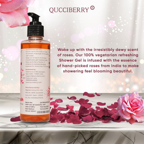 Qucciberry Rose Bodywash �������� Nourishing, Moisturizing Shower Gel with Natural Ingredients, Long-Lasting Floral Aromatic Blend of Rose, Fruits, and Herbs for Soft, Smooth Skin, Unisex,  200 ML
