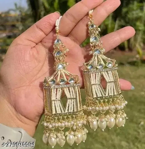 Exquisite Handcrafted Gold-Plated Jhumka Earrings, Pearl Beads �������� Perfect for Weddings & Festivals, Traditional Indian Wedding Jewelry (Set of 1)