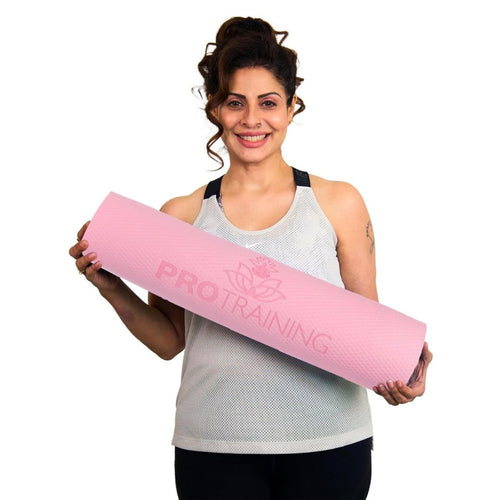 ProTraining Yoga Mat for Fitness, Workout and Meditation, Comfortable Stretching Mat for Daily Use, Anti-Slip and Lightweight Yoga Mat for Men & Women (Pink - 6 mm)