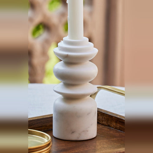 Marble Candle Holder Set of 2, Handcrafted Elegant Design, Durable and Stylish, Perfect for Enhancing Indoor D����cor with a Sophisticated Touch, Ideal for Living Room, Bedroom, or Dining Table (White)