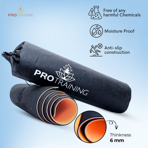 ProTraining Yoga Mat for Fitness, Workout and Meditation, Comfortable Stretching Mat for Daily Use, Anti-Slip and Lightweight Yoga Mat for Men & Women (Black - 6 mm)