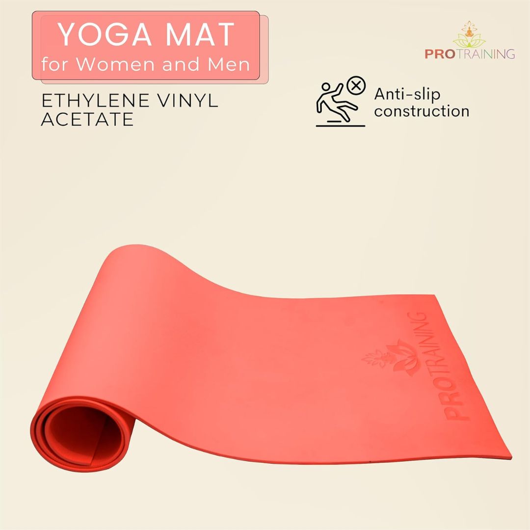 ProTraining Yoga Mat for Fitness, Exercise or Meditation, Stretching Mat for Everyday Use, Non-Slip Yoga Mat, Workout Mat for Men & Women (Red - 4 mm)