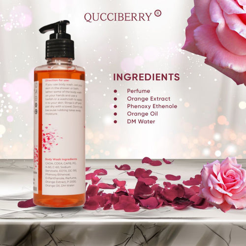 Qucciberry Rose Bodywash �������� Nourishing, Moisturizing Shower Gel with Natural Ingredients, Long-Lasting Floral Aromatic Blend of Rose, Fruits, and Herbs for Soft, Smooth Skin, Unisex,  200 ML
