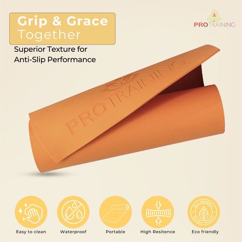 ProTraining Yoga Mat for Fitness, Exercise or Meditation, Stretching Mat for Everyday Use, Non-Slip Yoga Mat, Workout Mat for Men & Women (Orange - 6 mm)