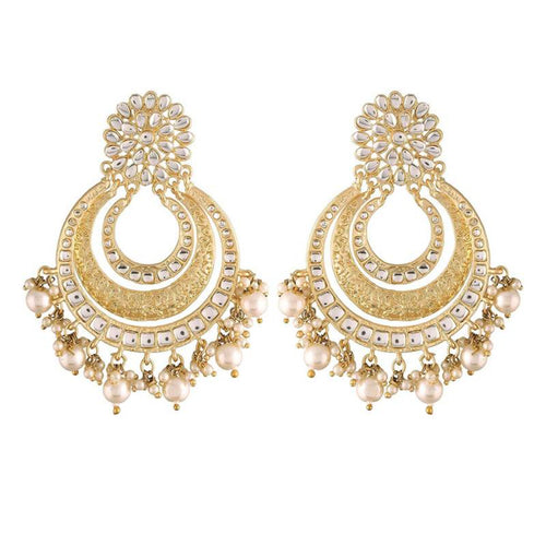 Elegant Gold-Plated Kundan Pearl Chandbali Earrings, Maang Tikka �������� Traditional Bridal Jewelry Set, Traditional Indian Wedding Jewelry (Set of 1)