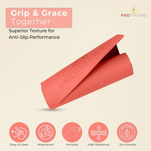 ProTraining Yoga Mat for Fitness, Exercise or Meditation, Stretching Mat for Everyday Use, Non-Slip Yoga Mat, Workout Mat for Men & Women (Red - 4 mm)