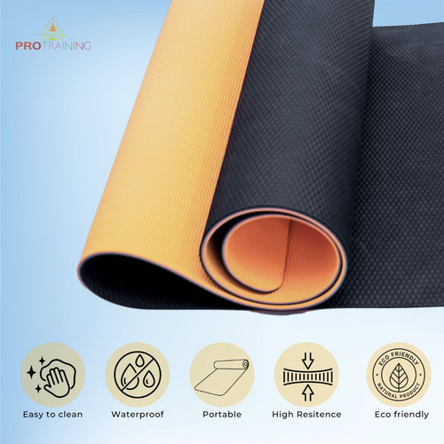 ProTraining Yoga Mat for Fitness, Workout and Meditation, Comfortable Stretching Mat for Daily Use, Anti-Slip and Lightweight Yoga Mat for Men & Women (Black - 6 mm)