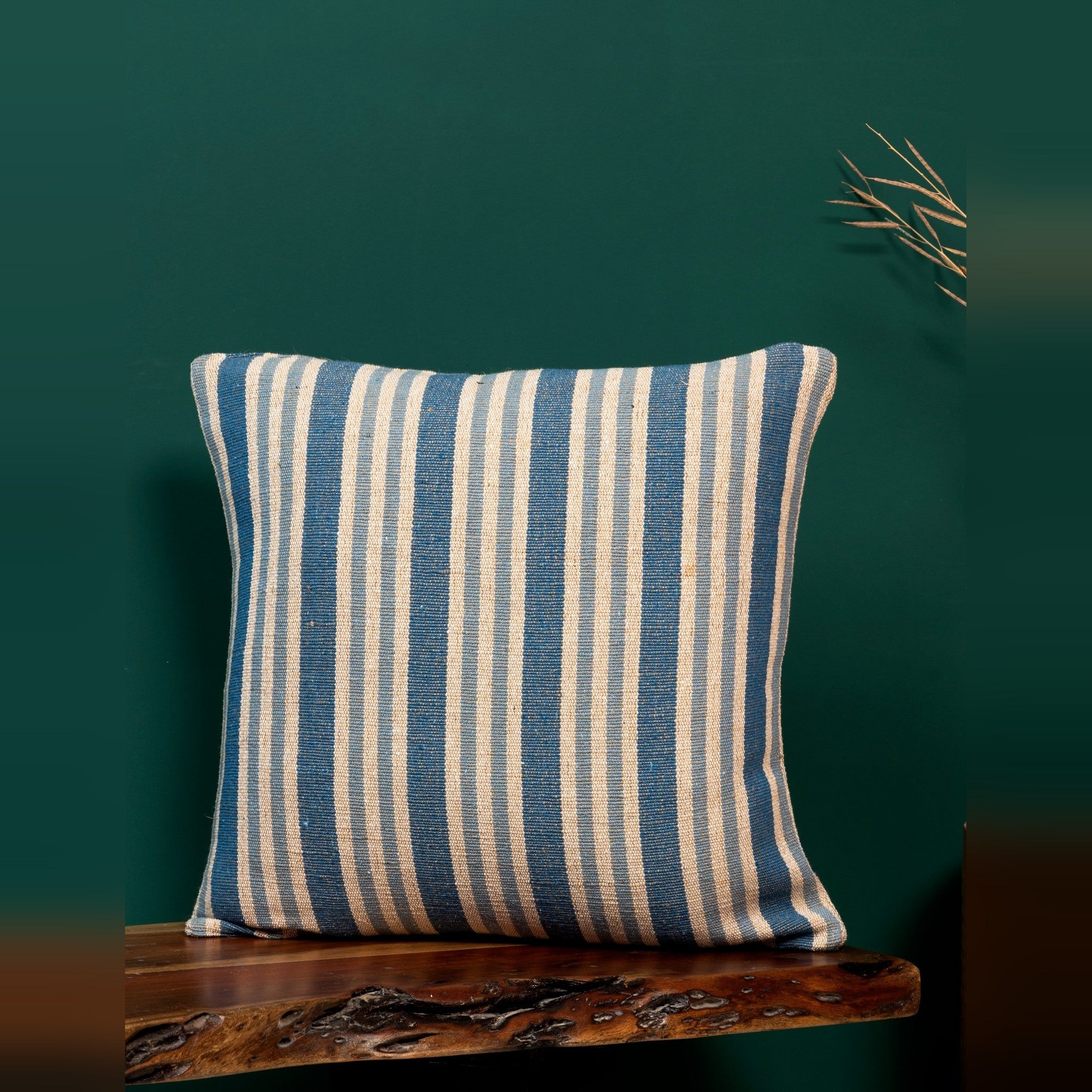 Farmhouse Blue Stripe Cushion Cover �������� Weather-Resistant, Durable, UV-Resistant, Quick-Drying, Stylish, Versatile for Indoor/Outdoor Use, Offers Long-Lasting Strength with Rustic Countryside Charm, Perfect for Sofas, Chairs, and Patios (Set of 2)