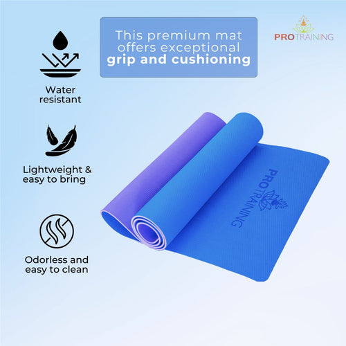 ProTraining Yoga Mat for Fitness, Workout and Meditation, Comfortable Stretching Mat for Daily Use, Anti-Slip and Lightweight Yoga Mat for Men & Women  (Blue - 6 mm)