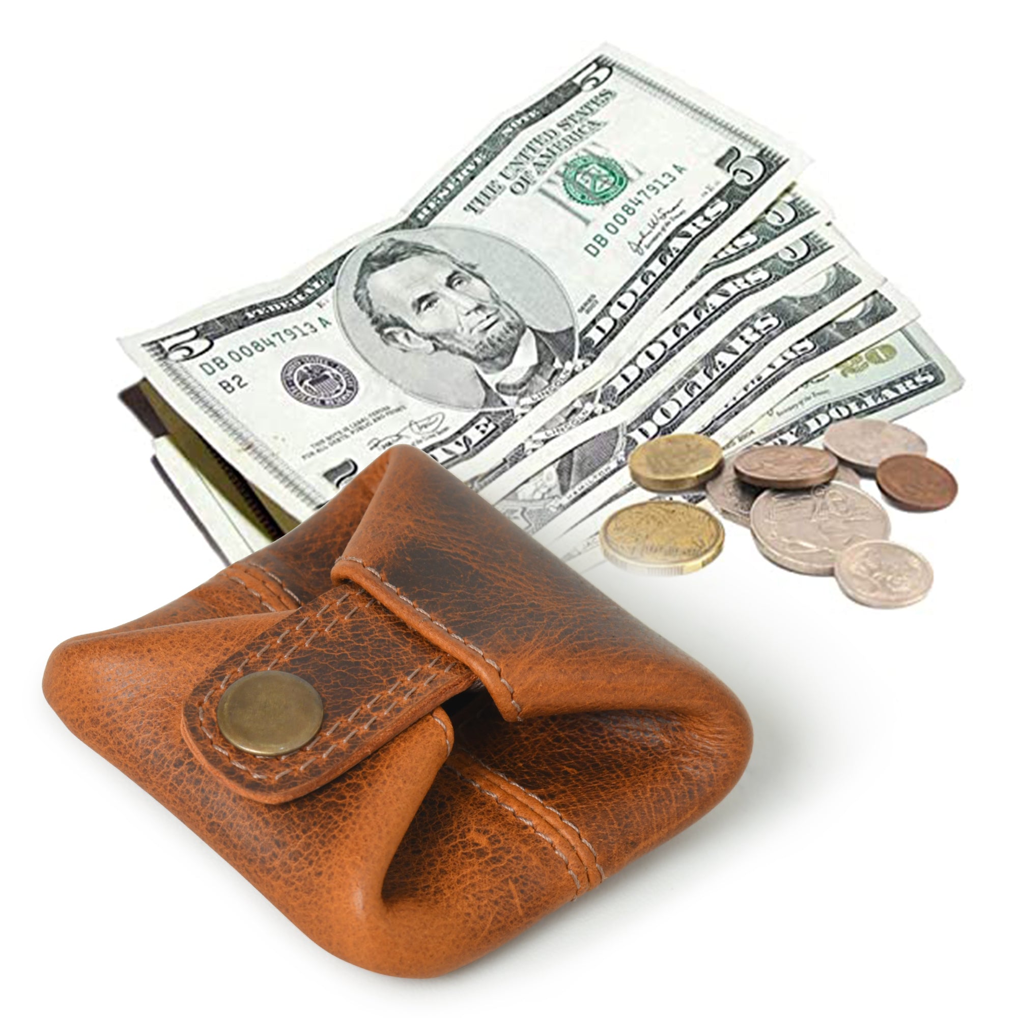 Leather Coin Pouch Change Holder Mini Pocket Wallet for Men Women (Cinnamon, Pack of 1) - Jodaro.com