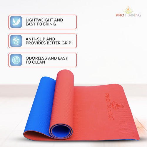 ProTraining Yoga Mat for Fitness, Workout and Meditation, Comfortable Stretching Mat for Daily Use, Anti-Slip and Lightweight Yoga Mat for Men & Women (Red - 6 mm)
