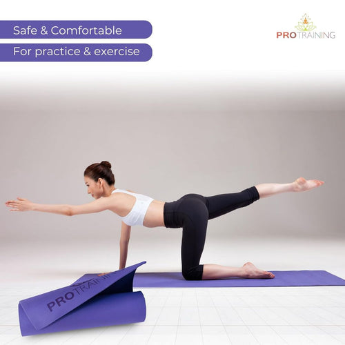 ProTraining Yoga Mat for Fitness, Exercise or Meditation, Stretching Mat for Everyday Use, Non-Slip Yoga Mat, Workout Mat for Men & Women (Purple - 4 mm)