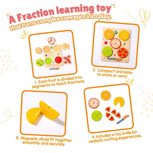 Cots and Cuddles Premium Quality Wooden Fruit Fraction Educational Toy for Kids