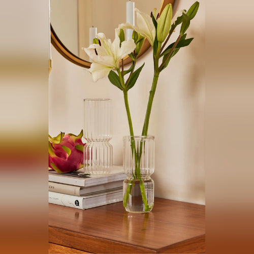 Fluted Long Drink Glasses, Versatile for Lemonade, Iced Brew, Juice, or as a Decorative Vase, Sleek and Elegant Design, Perfect for Breakfast Mornings, Barware, or Table D����cor, Ideal for Gifting (Set of 2)