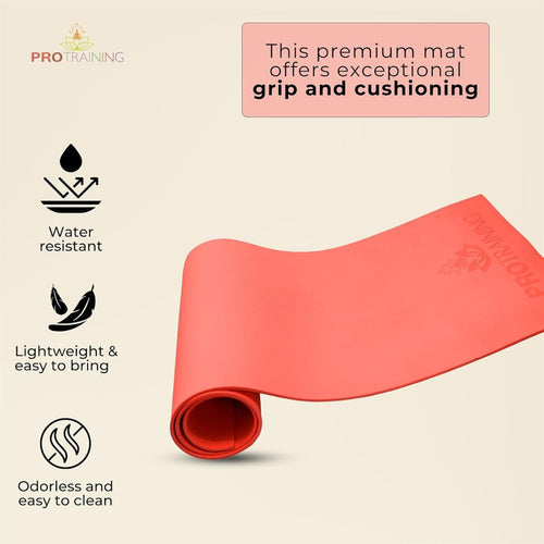 ProTraining Yoga Mat for Fitness, Exercise or Meditation, Stretching Mat for Everyday Use, Non-Slip Yoga Mat, Workout Mat for Men & Women (Red - 4 mm)