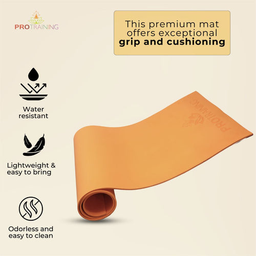 ProTraining Yoga Mat for Fitness, Exercise or Meditation, Stretching Mat for Everyday Use, Non-Slip Yoga Mat, Workout Mat for Men & Women (Orange - 6 mm)