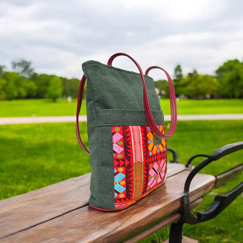 Chic Harmony Tote with Vibrant Artisanal Motif | Canvas Tote Bag with Triple Zipper and Premium Fabric Lining (Multicolor)