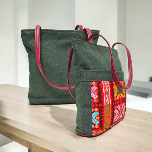 Chic Harmony Tote with Vibrant Artisanal Motif | Canvas Tote Bag with Triple Zipper and Premium Fabric Lining (Multicolor)