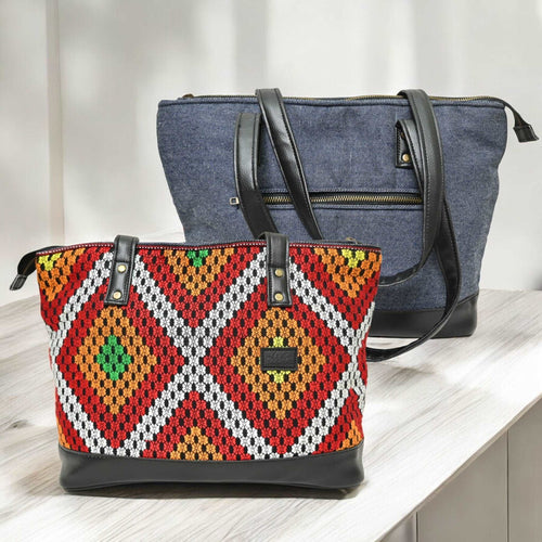Chroma Heritage Tote Bag with Premium Fabric Lining | Handcrafted Canvas Tote for Everyday Use with Triple Zipper Closure
