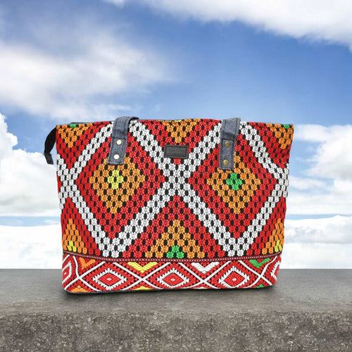 Chroma Heritage Tote Bag with Premium Fabric Lining | Handcrafted Canvas Tote for Everyday Use with Triple Zipper Closure