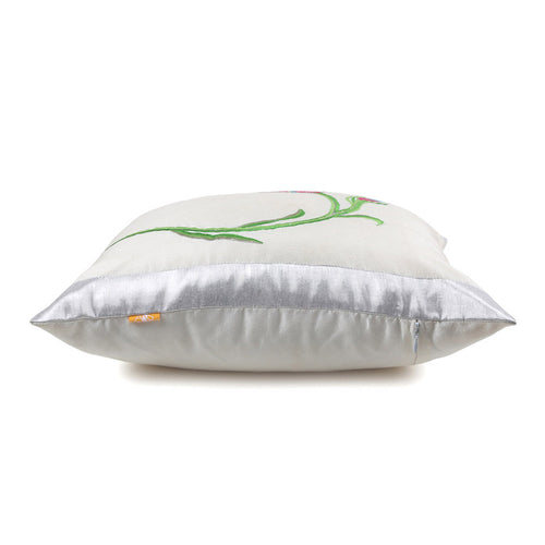White Floral Embroidered Cushion Cover, Set of 2 pcs, White Tulip Embroidery with Gold Highlights, Hidden Closure, Fresh Floral Cushions (16